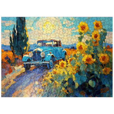 puzzleplate Classic Car and Sunflowers Under Bright Sun 500 Jigsaw Puzzle