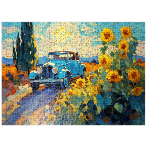 puzzleplate Classic Car and Sunflowers Under Bright Sun 500 Jigsaw Puzzle