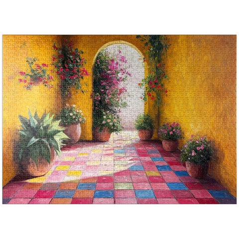 puzzleplate Sunny Courtyard with Potted Flowers 1000 Jigsaw Puzzle