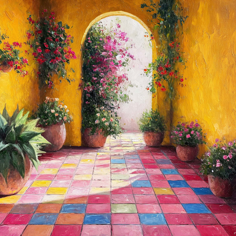 Sunny Courtyard with Potted Flowers 1000 Jigsaw Puzzle 3D Modell