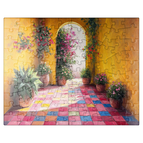 puzzleplate Sunny Courtyard with Potted Flowers 100 Jigsaw Puzzle
