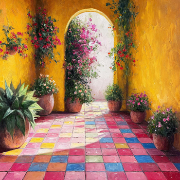 Sunny Courtyard with Potted Flowers 100 Jigsaw Puzzle 3D Modell