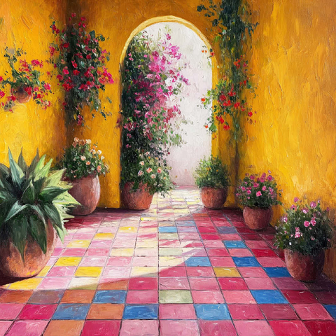 Sunny Courtyard with Potted Flowers 100 Jigsaw Puzzle 3D Modell
