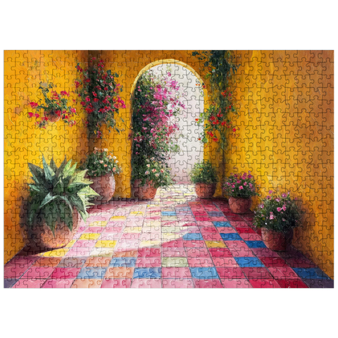 puzzleplate Sunny Courtyard with Potted Flowers 500 Jigsaw Puzzle