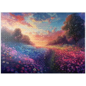 puzzleplate Sunset Over Vibrant Flower Fields 1000 Jigsaw Puzzle