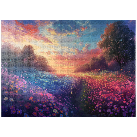 puzzleplate Sunset Over Vibrant Flower Fields 1000 Jigsaw Puzzle