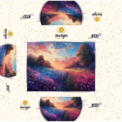 Sunset Over Vibrant Flower Fields 1000 Jigsaw Puzzle box 3D Modell