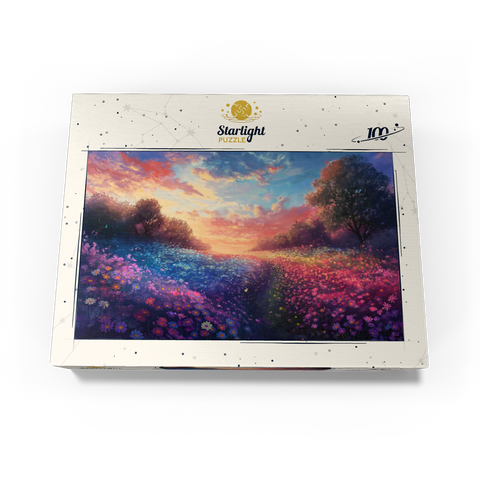 Sunset Over Vibrant Flower Fields 100 Jigsaw Puzzle box view3