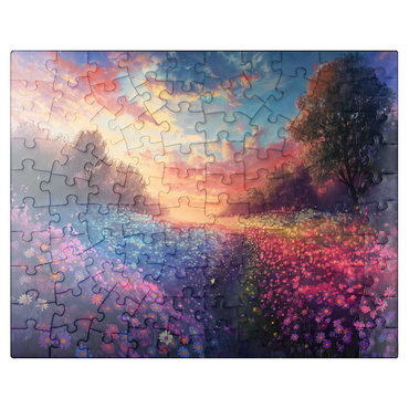 puzzleplate Sunset Over Vibrant Flower Fields 100 Jigsaw Puzzle