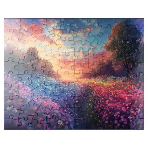 puzzleplate Sunset Over Vibrant Flower Fields 100 Jigsaw Puzzle