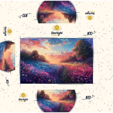 Sunset Over Vibrant Flower Fields 100 Jigsaw Puzzle box 3D Modell