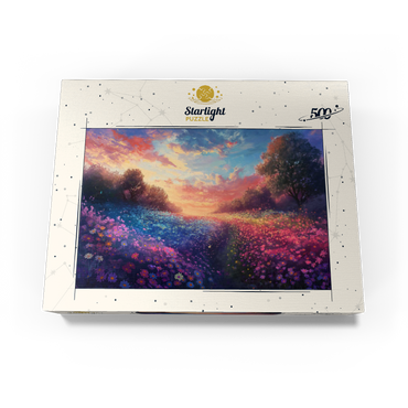 Sunset Over Vibrant Flower Fields 500 Jigsaw Puzzle box view3