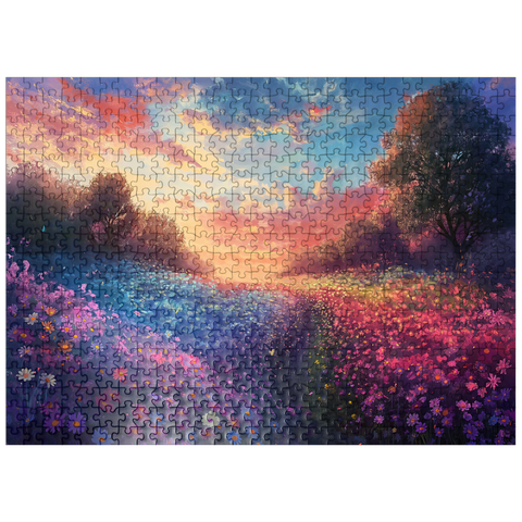 puzzleplate Sunset Over Vibrant Flower Fields 500 Jigsaw Puzzle