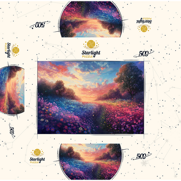 Sunset Over Vibrant Flower Fields 500 Jigsaw Puzzle box 3D Modell