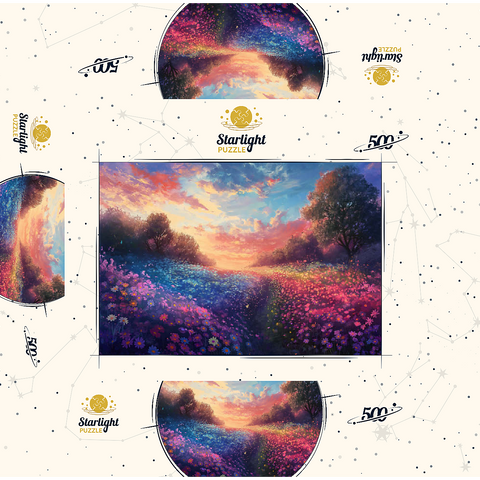 Sunset Over Vibrant Flower Fields 500 Jigsaw Puzzle box 3D Modell