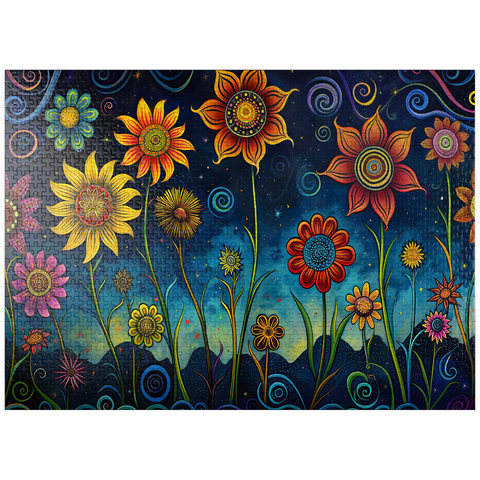 puzzleplate Whimsical Nighttime Flower Garden 1000 Jigsaw Puzzle