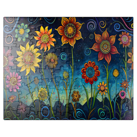 puzzleplate Whimsical Nighttime Flower Garden 100 Jigsaw Puzzle