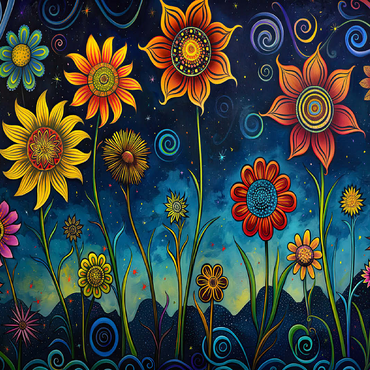 Whimsical Nighttime Flower Garden 100 Jigsaw Puzzle 3D Modell