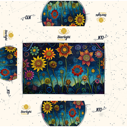 Whimsical Nighttime Flower Garden 100 Jigsaw Puzzle box 3D Modell