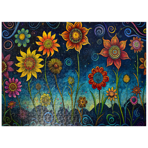 puzzleplate Whimsical Nighttime Flower Garden 500 Jigsaw Puzzle