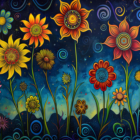 Whimsical Nighttime Flower Garden 500 Jigsaw Puzzle 3D Modell