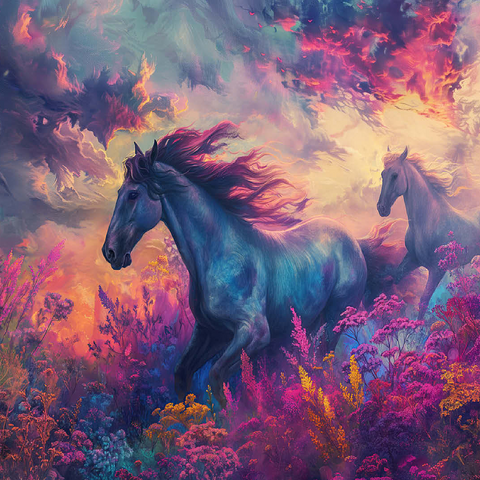 Majestic Horses in Vibrant Fantasy Landscape 100 Jigsaw Puzzle 3D Modell