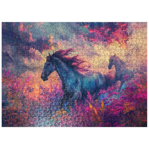 puzzleplate Majestic Horses in Vibrant Fantasy Landscape 500 Jigsaw Puzzle