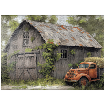 puzzleplate Rustic Barn and Vintage Hay Truck 1000 Jigsaw Puzzle