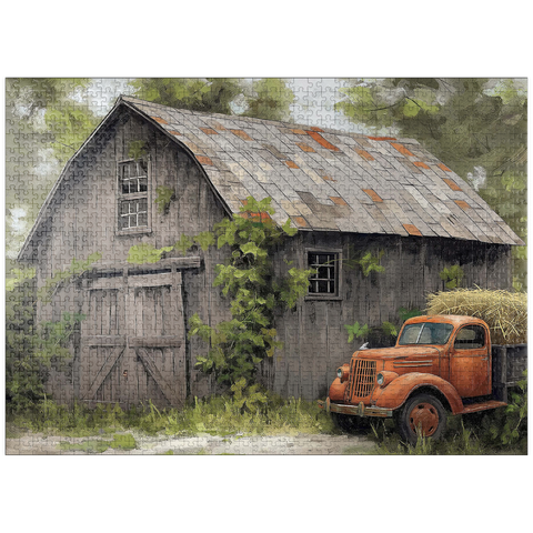 puzzleplate Rustic Barn and Vintage Hay Truck 1000 Jigsaw Puzzle