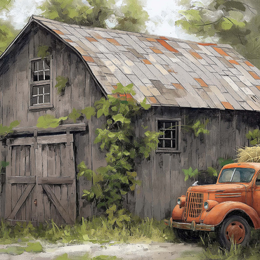 Rustic Barn and Vintage Hay Truck 1000 Jigsaw Puzzle 3D Modell