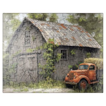 puzzleplate Rustic Barn and Vintage Hay Truck 100 Jigsaw Puzzle