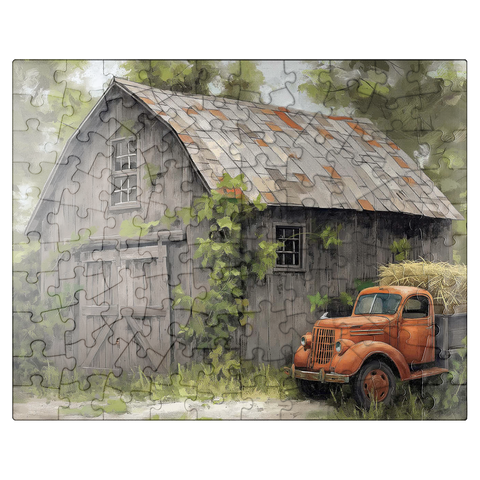 puzzleplate Rustic Barn and Vintage Hay Truck 100 Jigsaw Puzzle