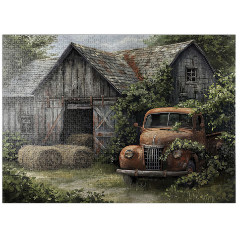 puzzleplate Weathered Barn with Classic Rusty Truck 1000 Jigsaw Puzzle