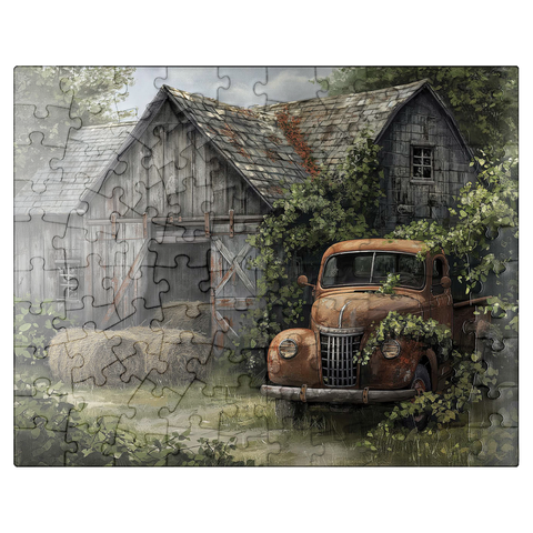 puzzleplate Weathered Barn with Classic Rusty Truck 100 Jigsaw Puzzle