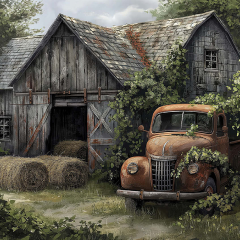 Weathered Barn with Classic Rusty Truck 100 Jigsaw Puzzle 3D Modell