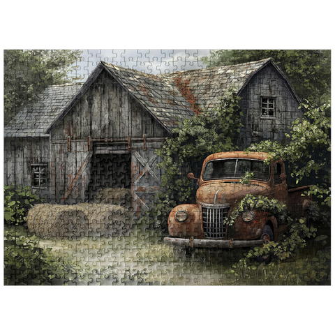 puzzleplate Weathered Barn with Classic Rusty Truck 500 Jigsaw Puzzle