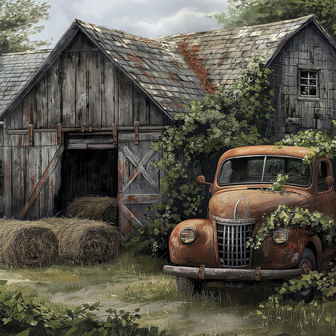 Weathered Barn with Classic Rusty Truck 500 Jigsaw Puzzle 3D Modell