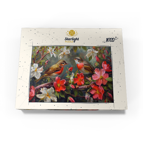 Red-throated Birds Amid Spring Blossoms 1000 Jigsaw Puzzle box view3