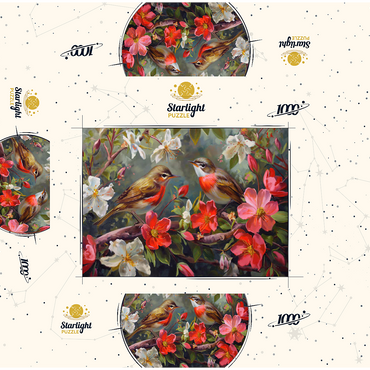 Red-throated Birds Amid Spring Blossoms 1000 Jigsaw Puzzle box 3D Modell
