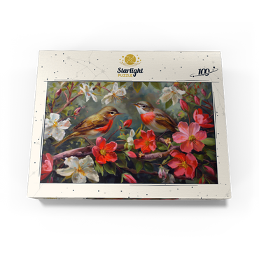 Red-throated Birds Amid Spring Blossoms 100 Jigsaw Puzzle box view3