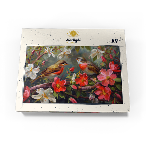 Red-throated Birds Amid Spring Blossoms 100 Jigsaw Puzzle box view3