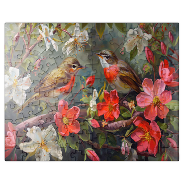 puzzleplate Red-throated Birds Amid Spring Blossoms 100 Jigsaw Puzzle