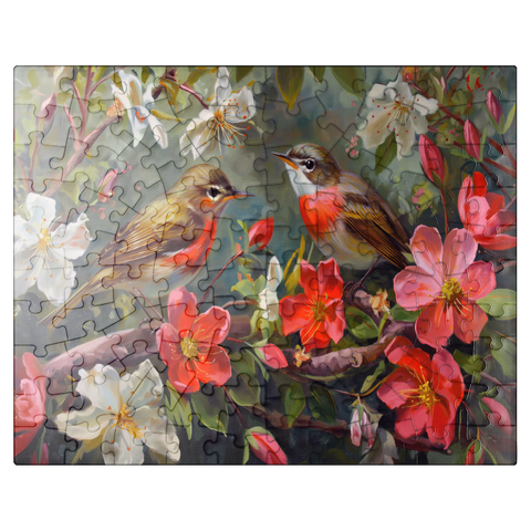 puzzleplate Red-throated Birds Amid Spring Blossoms 100 Jigsaw Puzzle