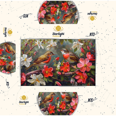 Red-throated Birds Amid Spring Blossoms 100 Jigsaw Puzzle box 3D Modell