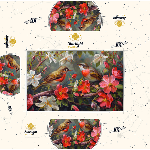 Red-throated Birds Amid Spring Blossoms 100 Jigsaw Puzzle box 3D Modell