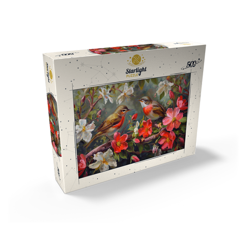 Red-throated Birds Amid Spring Blossoms 500 Jigsaw Puzzle box view2