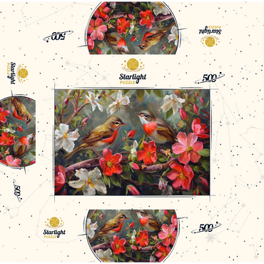Red-throated Birds Amid Spring Blossoms 500 Jigsaw Puzzle box 3D Modell