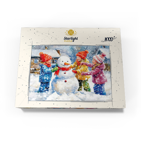 Kids Decorating Snowman in Snowy Backyard 1000 Jigsaw Puzzle box view3