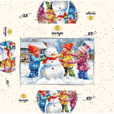 Kids Decorating Snowman in Snowy Backyard 100 Jigsaw Puzzle box 3D Modell