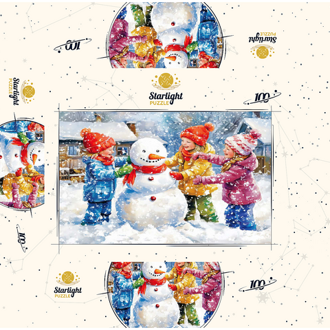 Kids Decorating Snowman in Snowy Backyard 100 Jigsaw Puzzle box 3D Modell